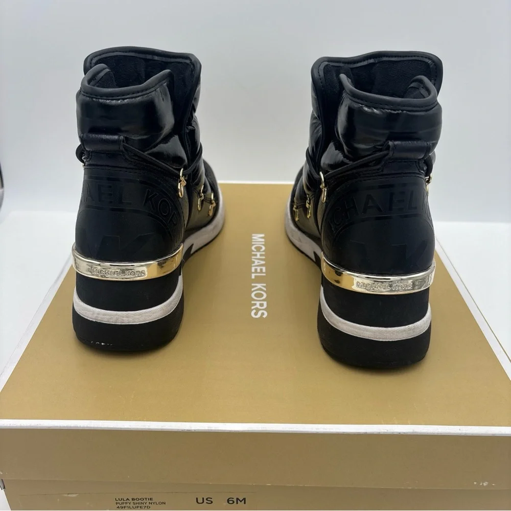 Michael Kors Black Quilted Winter Boots‎ with Gold Accents